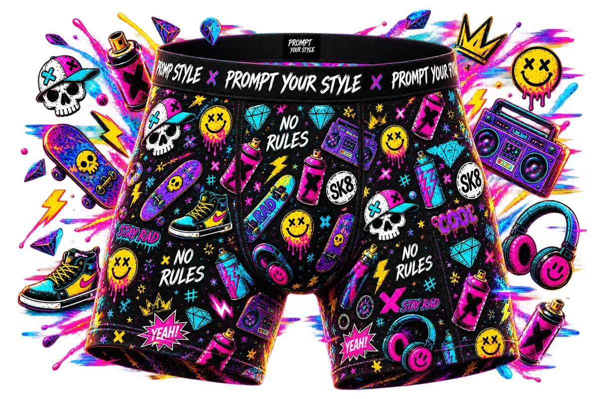 GenStyle Boxershorts mit Neon-Graffiti-Print und PROMPT YOUR STYLE Bund